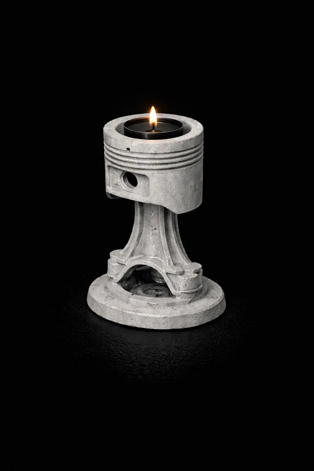 Tłok Silnikowy — industrialny świecznik z betonu